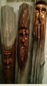 Three finished wood spirits, 2014